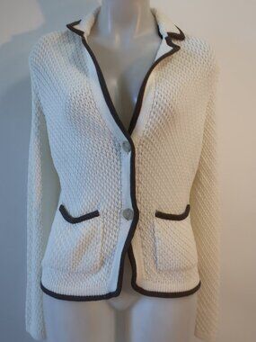 NWT Womens Les Copains White Brown (Item-22) Cotton Cardigan Sweater 44 US/8